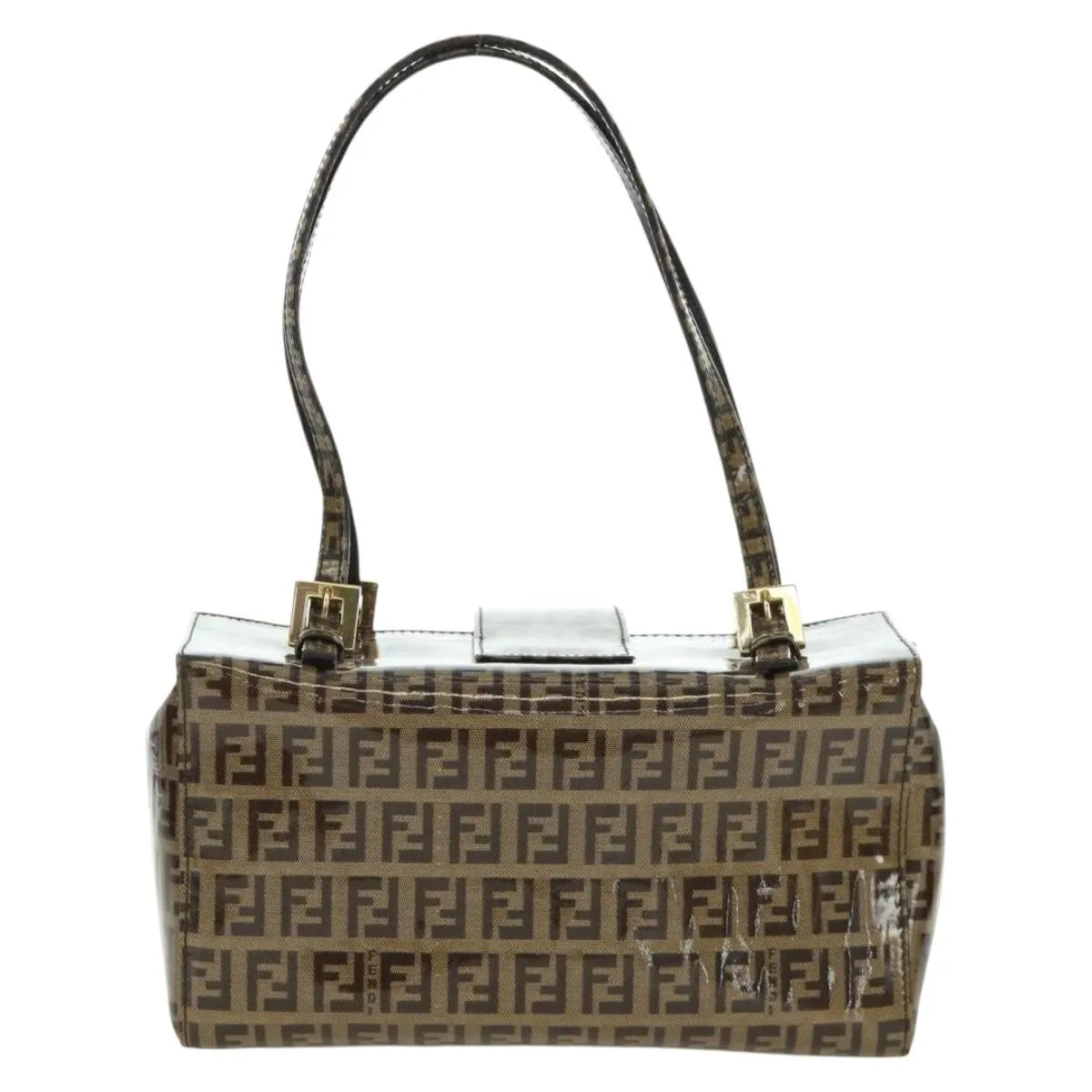 Fendi Mamma Baguette Zucca patent leather, Brown, Canvas, Shoulder Bag