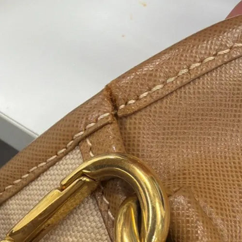 Prada Convertible Tote Canvas and Saffiano Leather, Beige, Canvas, Tote Bag