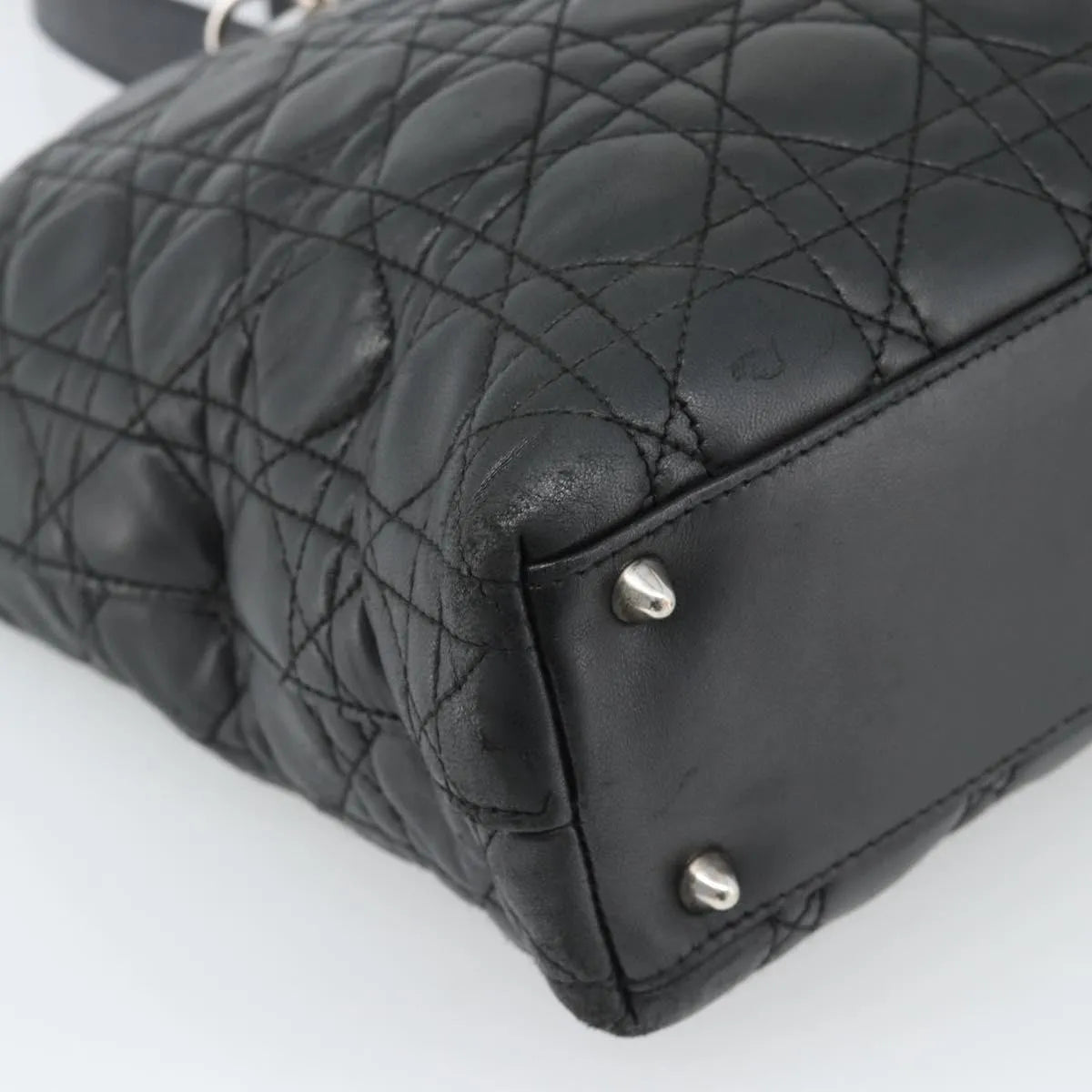Christian Dior Vintage Lady Dior Tote Cannage Quilt Lambskin, Black, Leather, Tote Bag