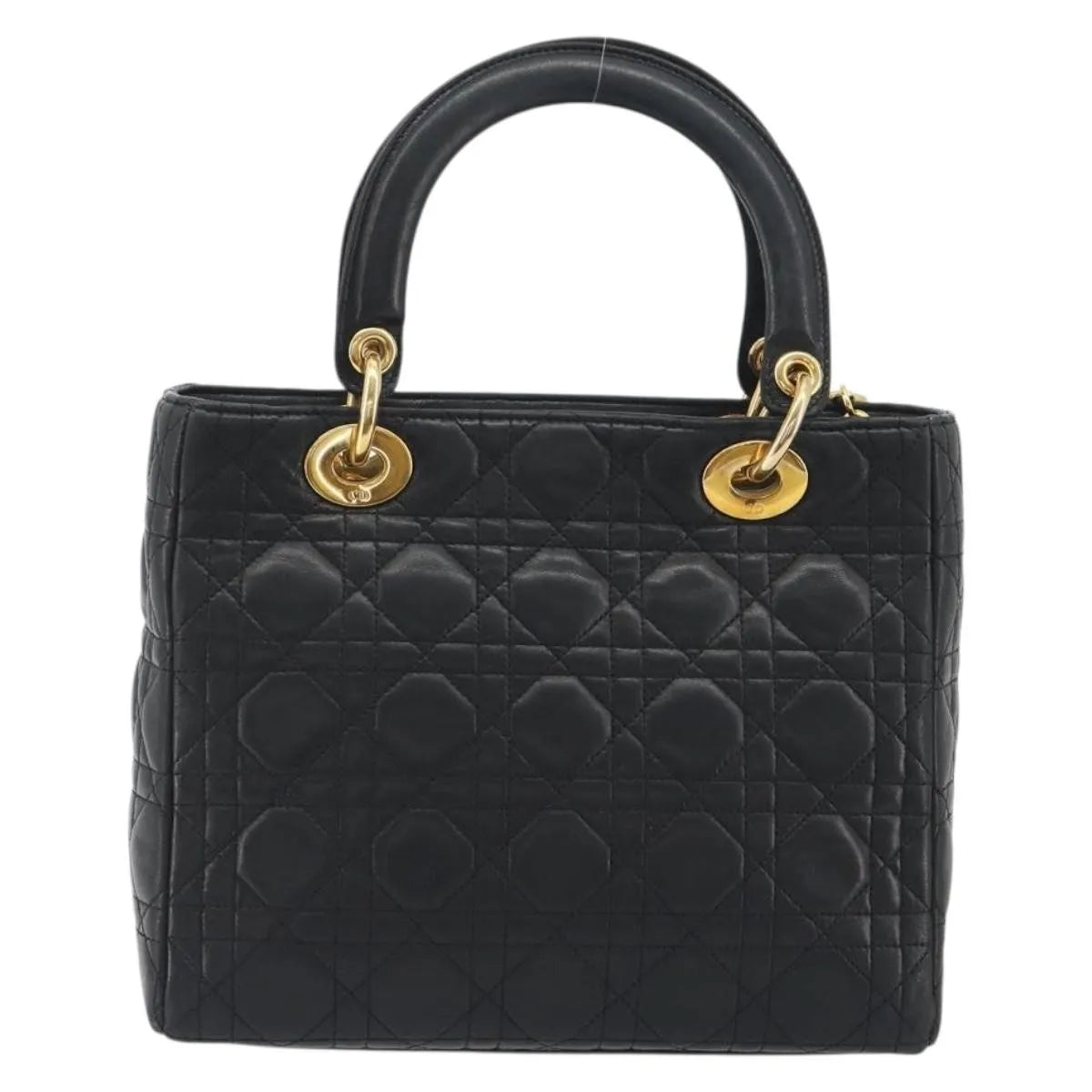 Christian Dior Vintage Lady Dior Cannage Quilt Lambskin, Black, Leather, Handbag