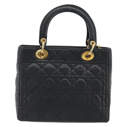 Christian Dior Vintage Lady Dior Cannage Quilt Lambskin, Black, Leather, Handbag