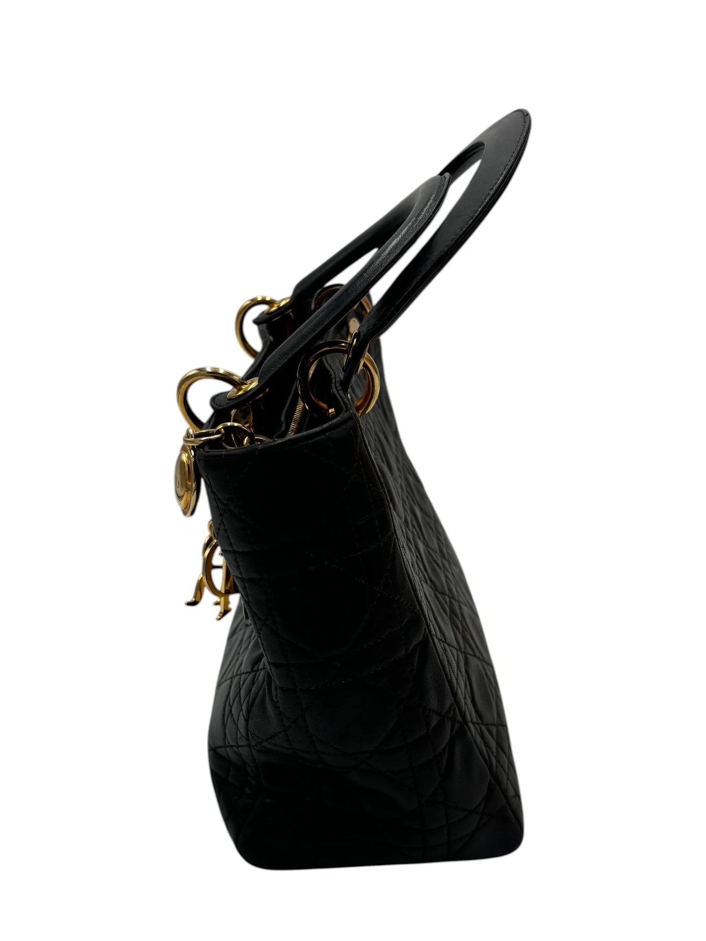 Christian Dior Vintage Lady Dior Leather, Black, Leather, Handbag