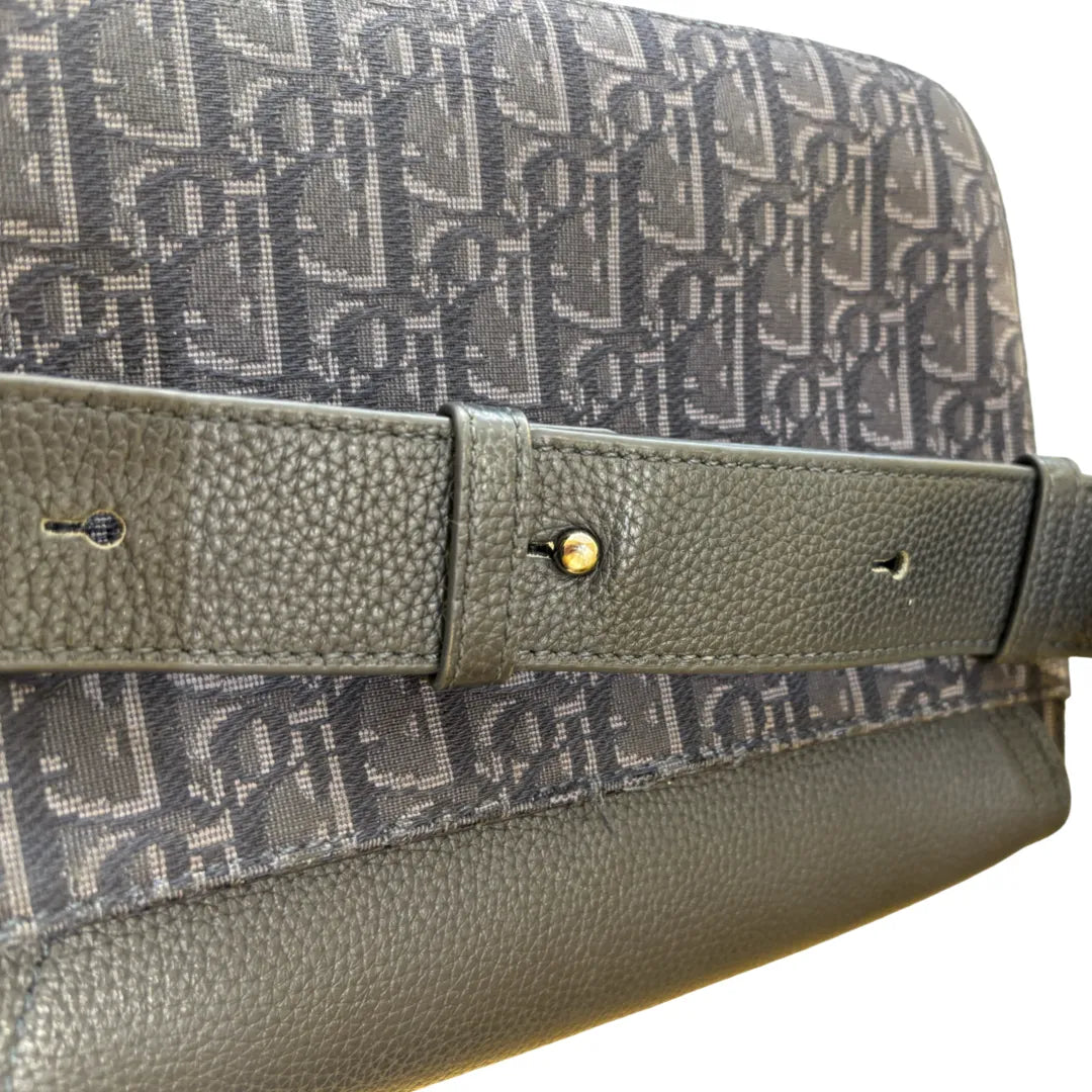 Christian Dior Saddle Flap Messenger Oblique Canvas and Leather, Blue, Canvas, Shoulder Bag