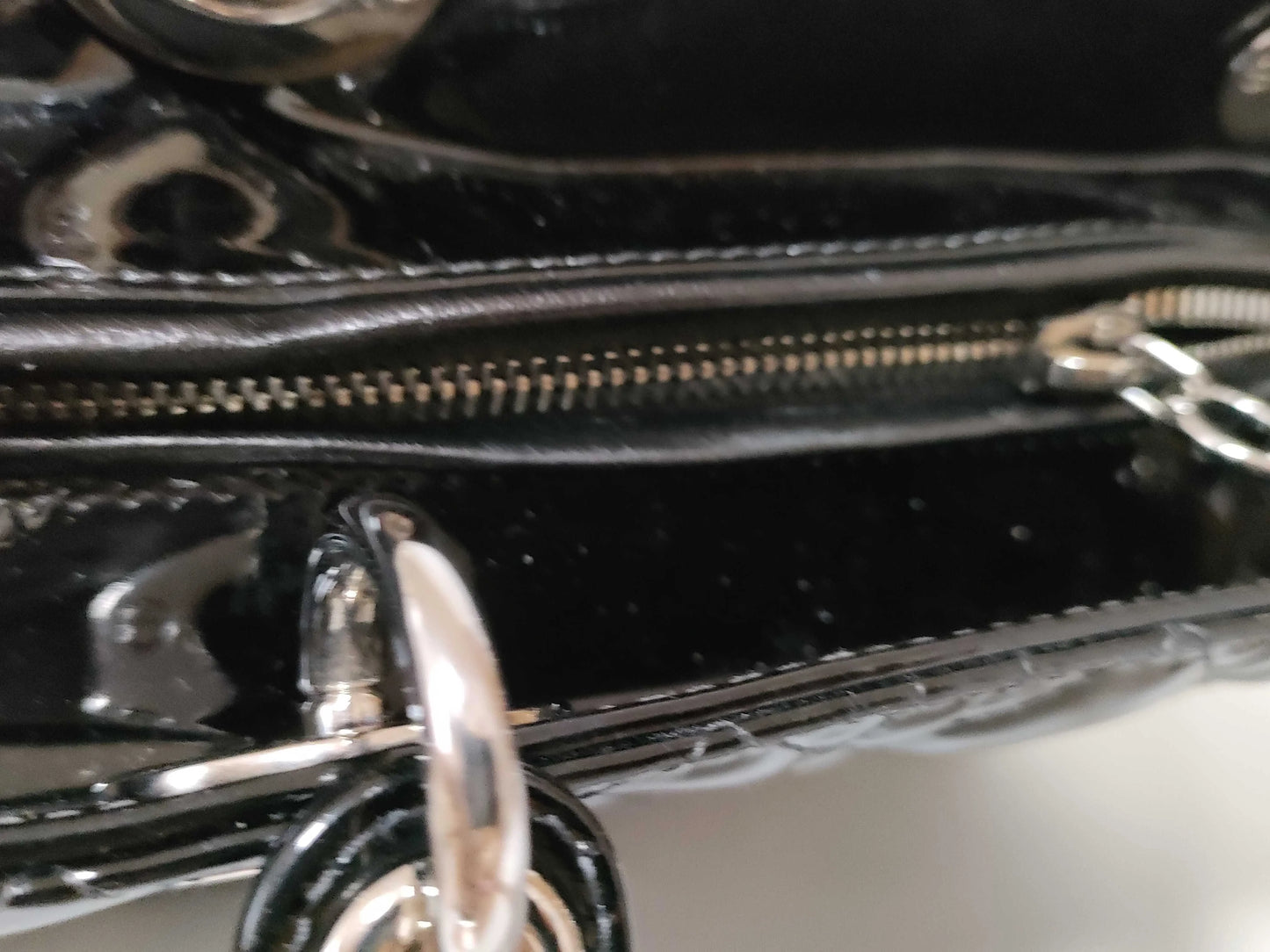 Christian Dior Lady Dior Patent, Black, Patent Leather, Handbag
