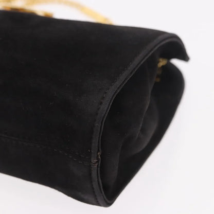 Salvatore Ferragamo Gancini Chain Suede, Black, Suede, Shoulder Bag