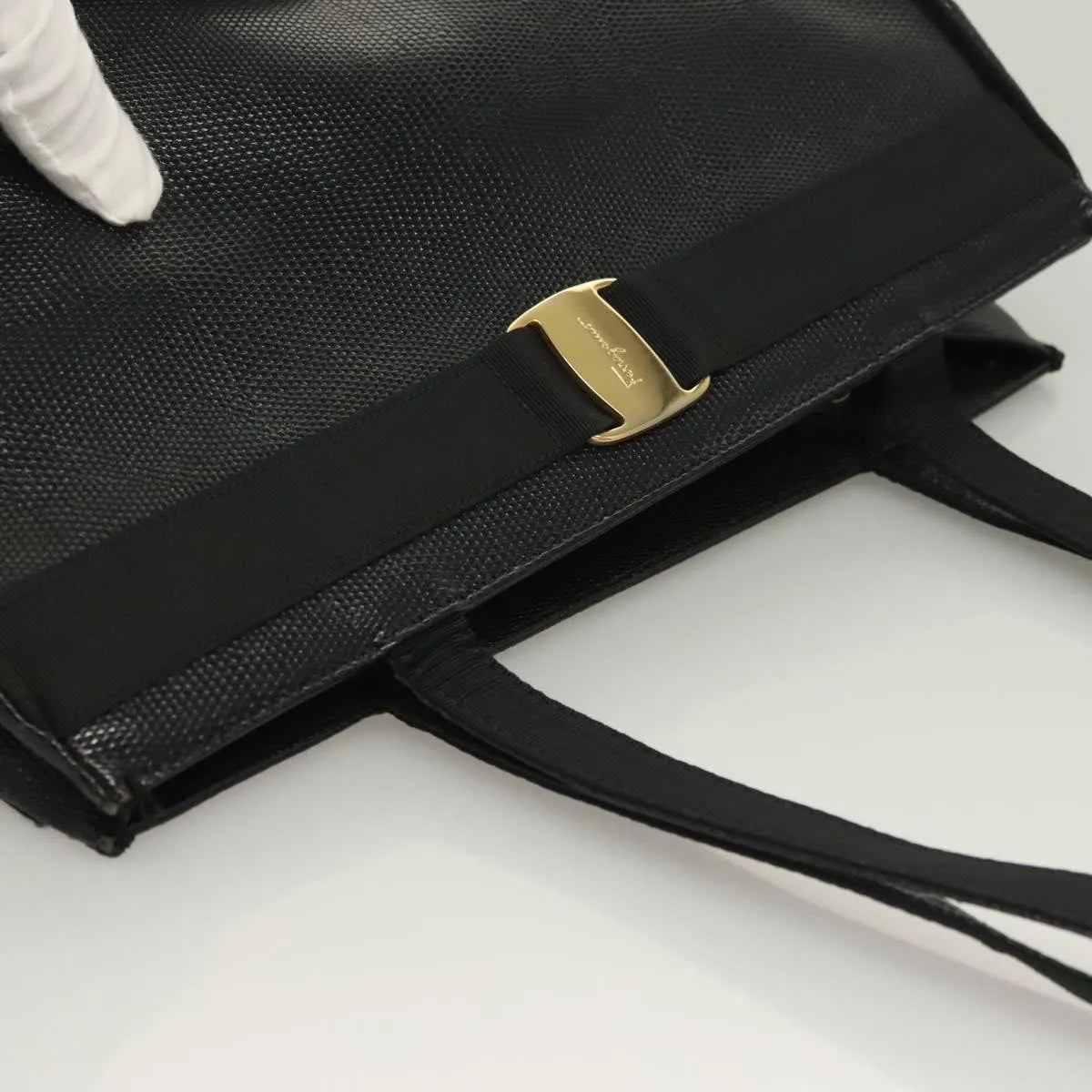 Salvatore Ferragamo Vintage Vara Bow Tote Lizard Embossed Leather, Black, Leather, Tote Bag