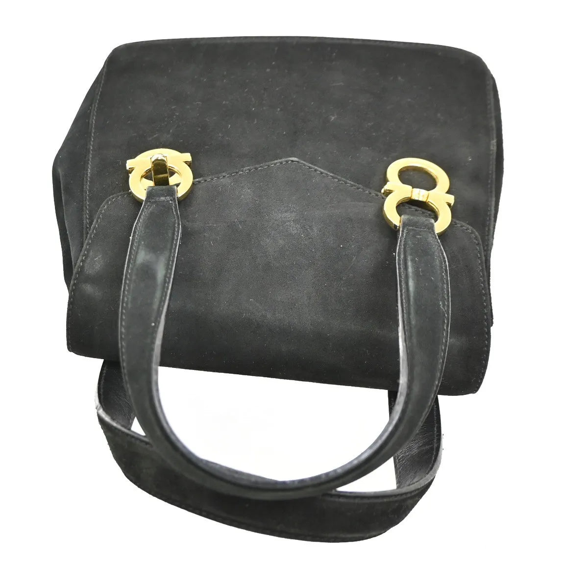 Salvatore Ferragamo Gancini Suede, Black, Suede, Handbag