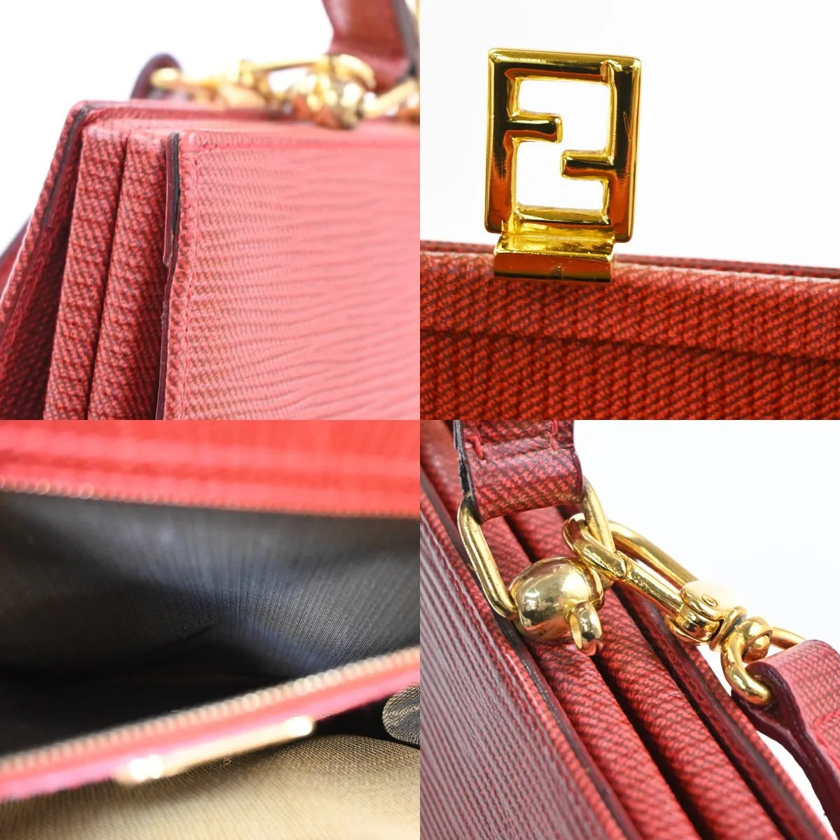 Fendi Vintage Top Handle Leather, Red, Leather, Tote Bag