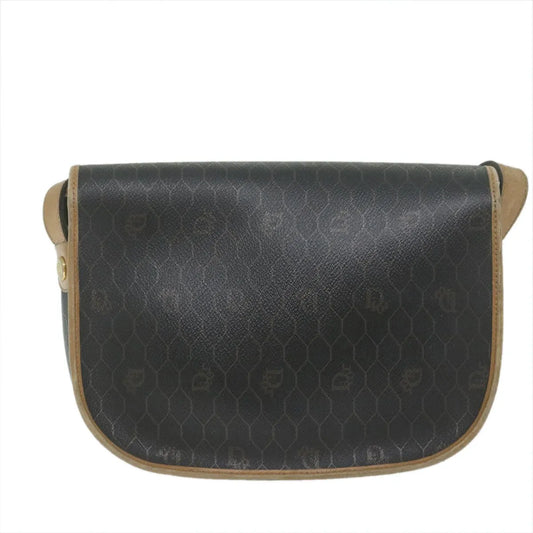 Christian Dior Vintage Honeycomb Flap Canvas and Leather, Black, Canvas, Shoulder Bag