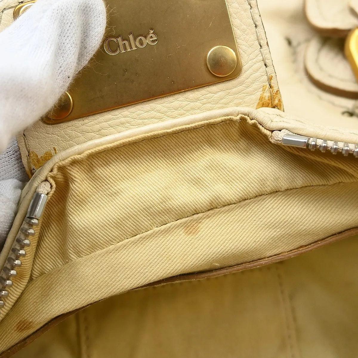 Chloe Paddington Lock Leather, Beige, Leather, Handbag