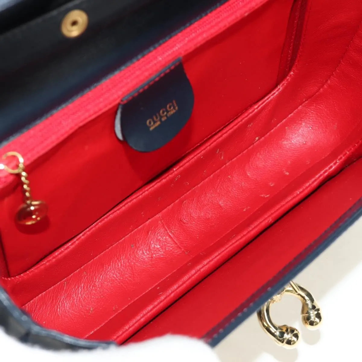 Gucci Chain Flap Leather, Navy, Leather, Shoulder Bag