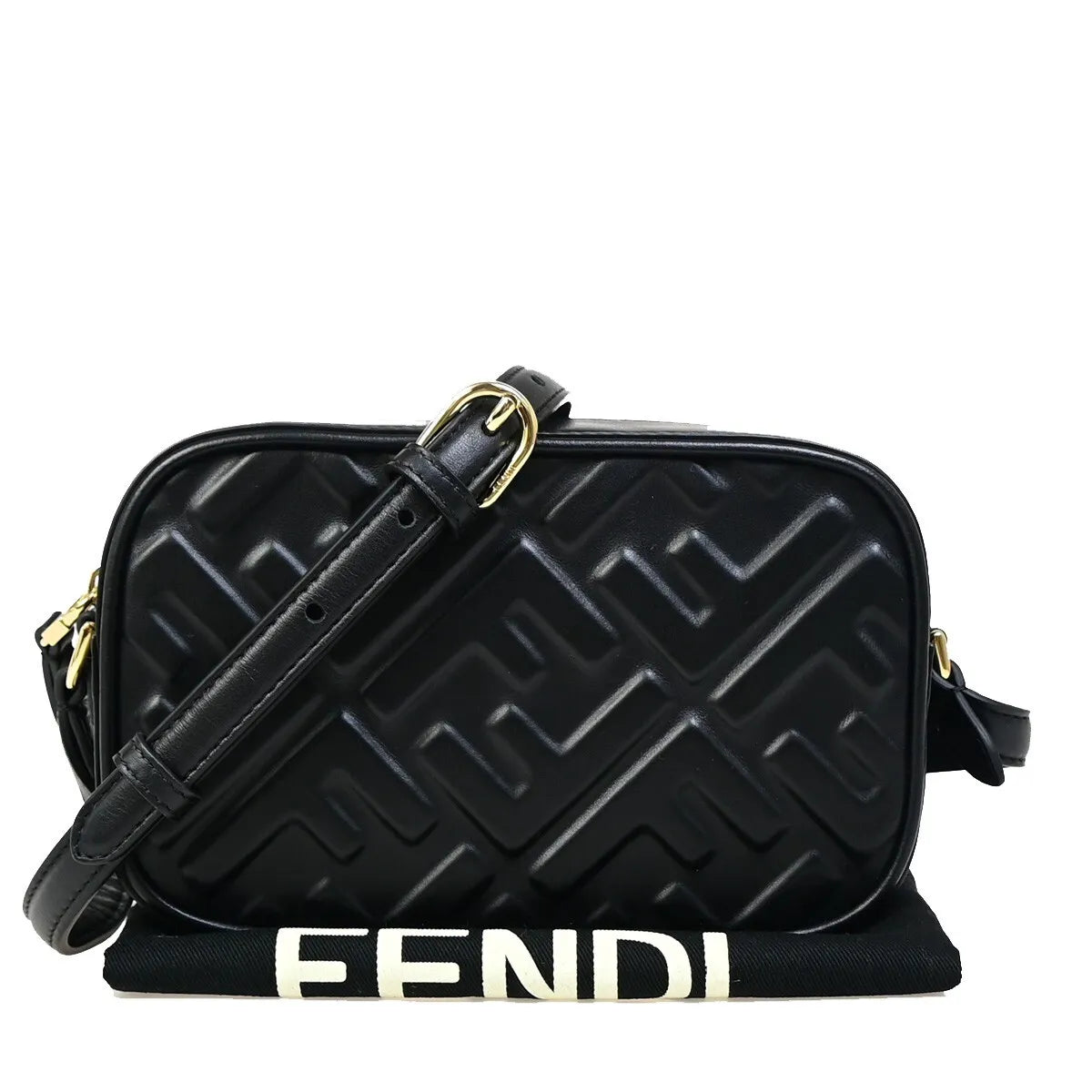 Fendi Camera Zucca Embossed Leather, Black, Leather, Handbag