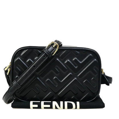 Fendi Camera Zucca Embossed Leather, Black, Leather, Handbag