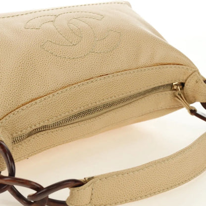 Chanel Vintage CC Resin Chain Caviar, Beige, Leather, Shoulder Bag
