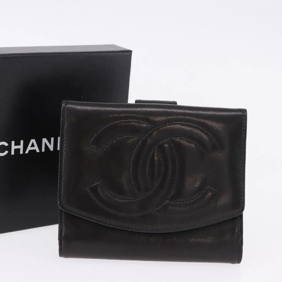 Chanel Vintage Timeless Bifold Lambskin, Black, Leather, Wallet