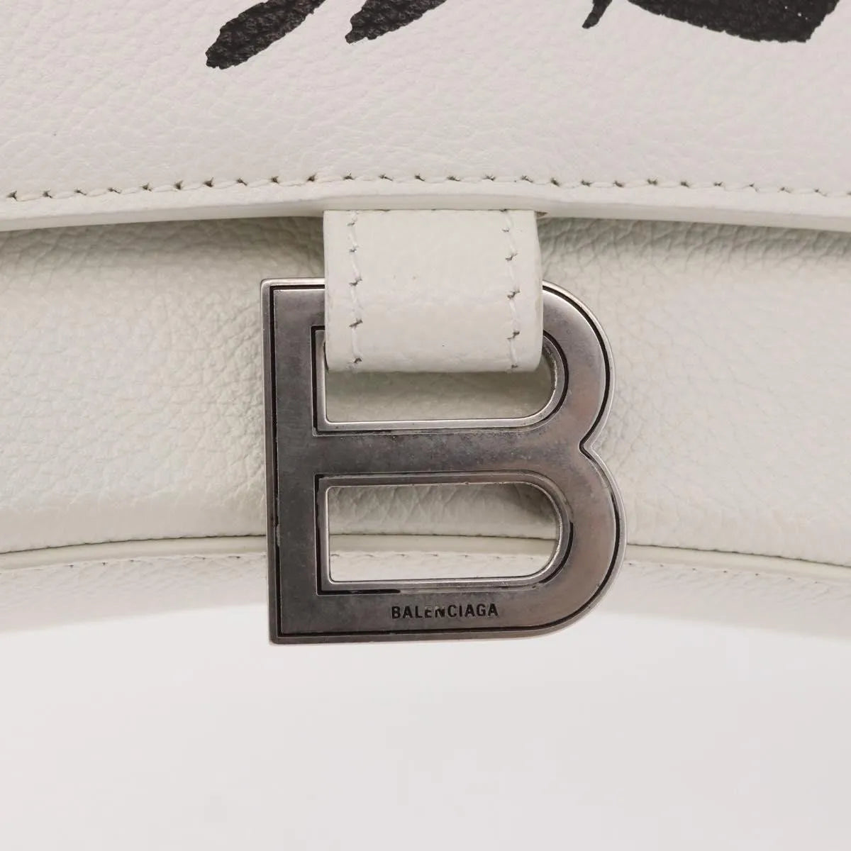 Balenciaga Hourglass Top Handle Leather, White, Leather, Handbag
