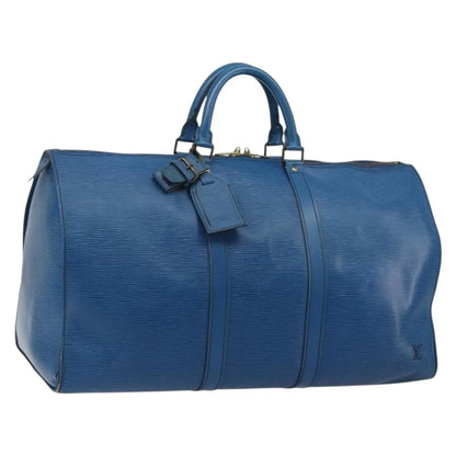 Louis Vuitton Keepall Epi, Blue, Leather, Travel Bag