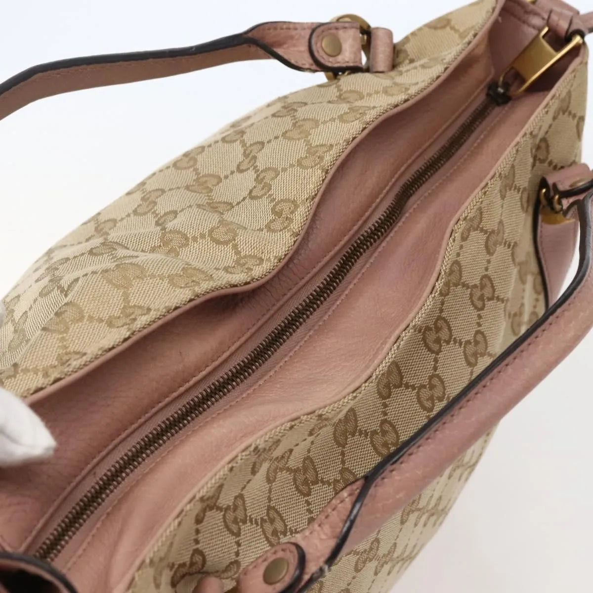 Gucci Vintage Interlocking G Canvas and Leather, Beige, Canvas, Handbag