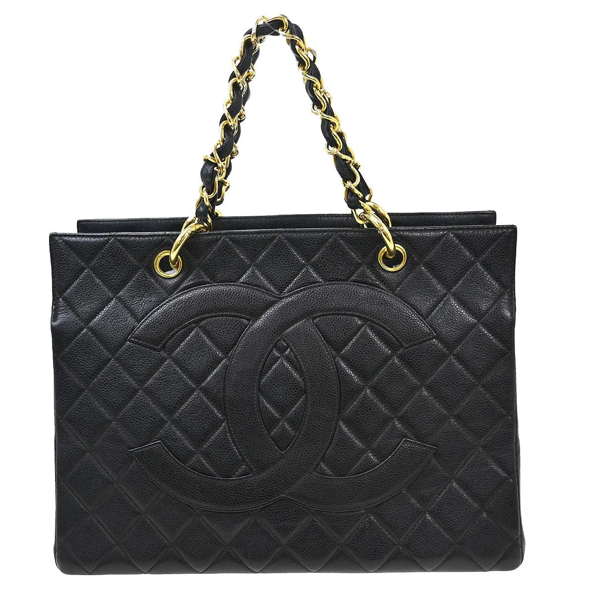 Chanel Vintage Grand Shopping Tote Quilted Caviar, Black, Leather, Tote Bag