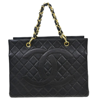 Chanel Vintage Grand Shopping Tote Quilted Caviar, Black, Leather, Tote Bag