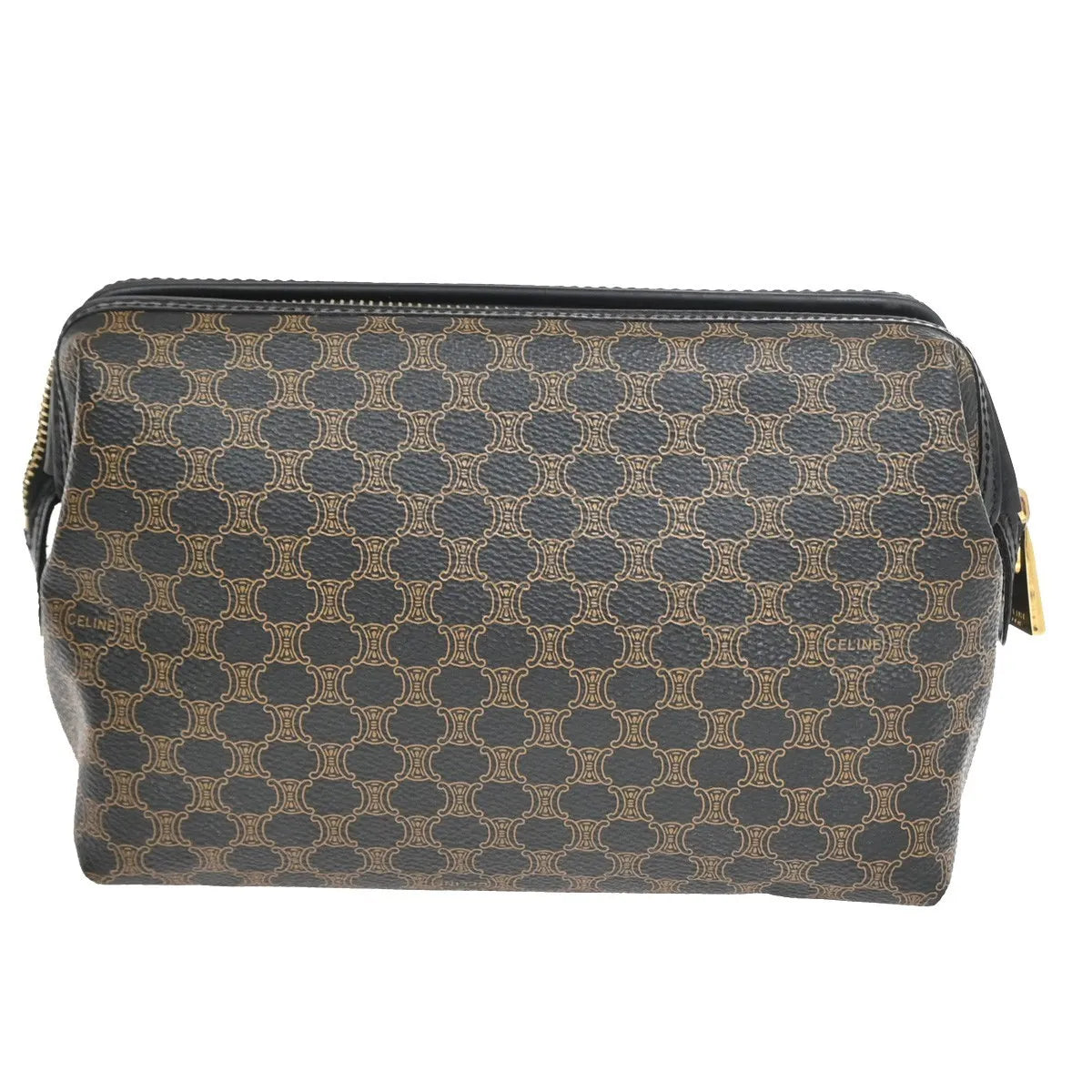 Celine Vintage Toiletry Macadam Coated Canvas, Brown, Canvas, Clutch
