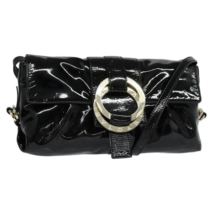 Bvlgari Chandra Flap Enamel, Black, Patent Leather, Shoulder Bag