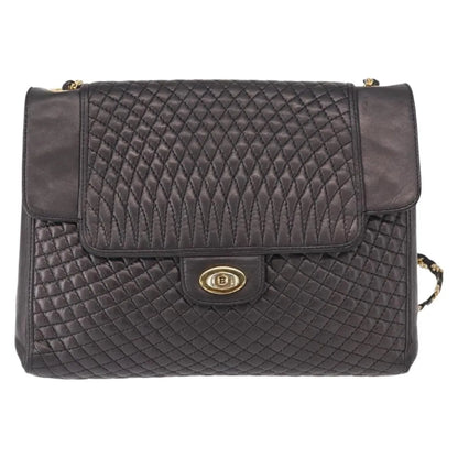 Bally Vintage Chain Quilted Leather, Black, Leather, Shoulder Bag