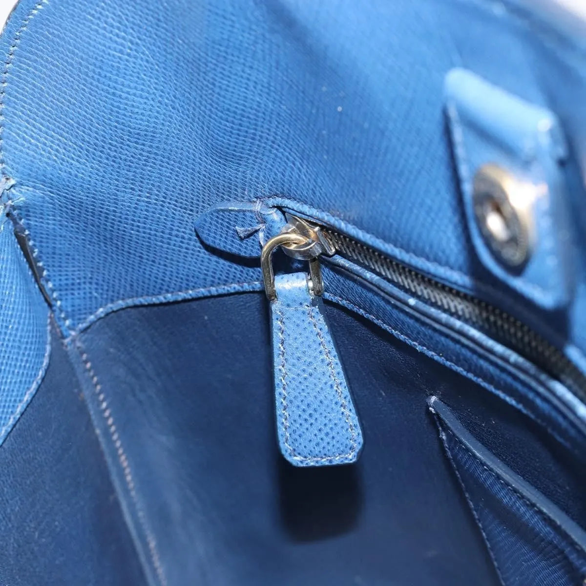 Prada Cuir Promenade Front Zip Tote Leather, Blue, Leather, Handbag