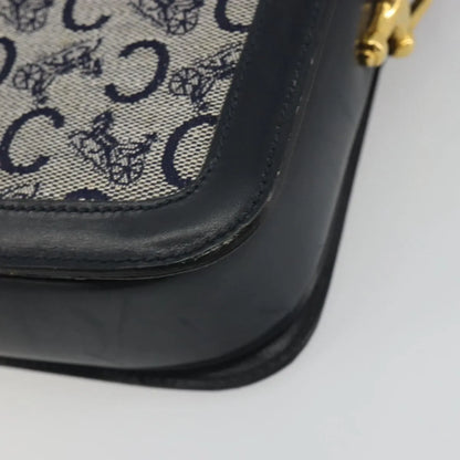 Celine Vintage Horse Carriage C Macadam Canvas and Leather, Navy, Canvas, Shoulder Bag