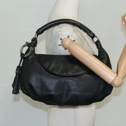 Salvatore Ferragamo Gancini Leather, Black, Leather, Handbag