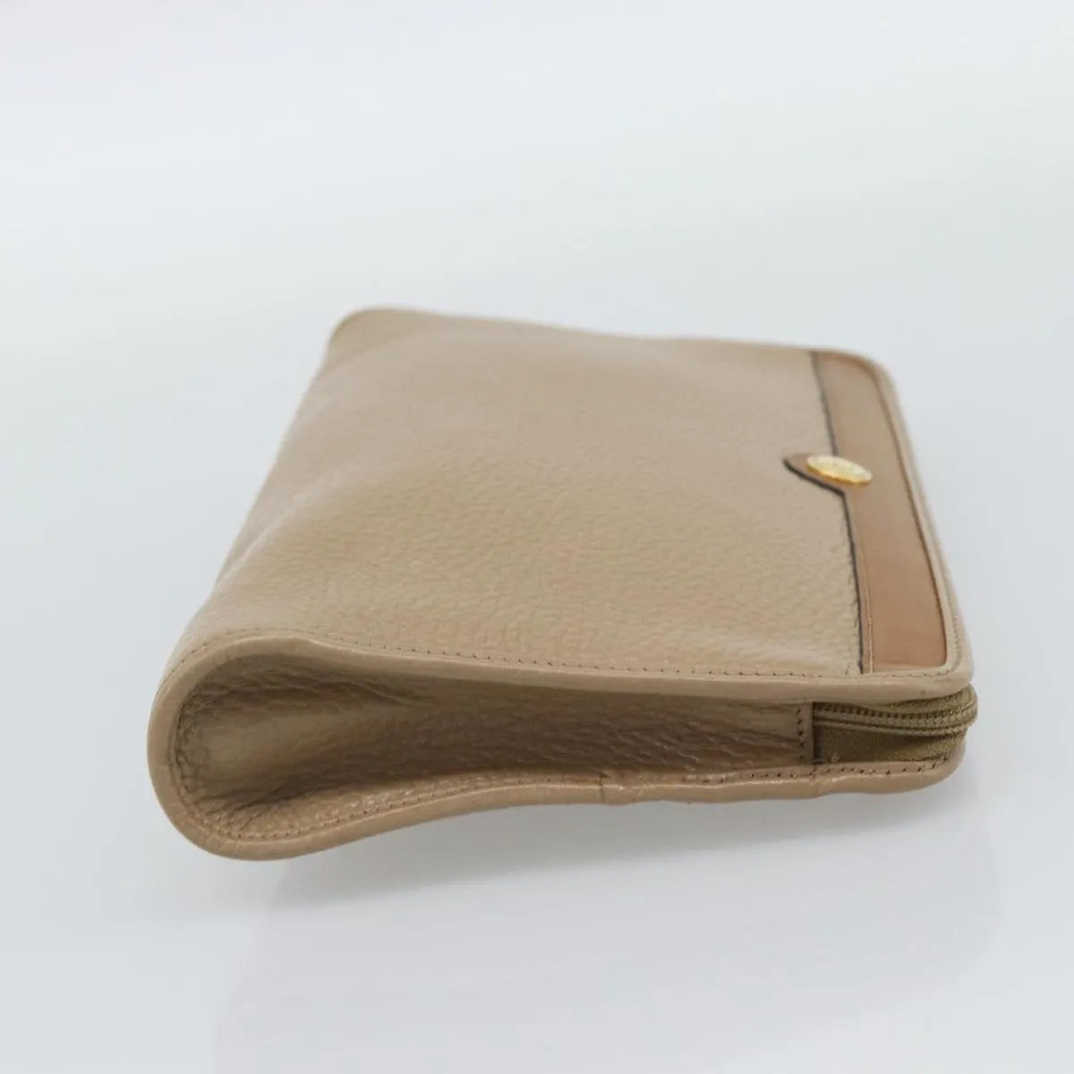 Christian Dior Vintage Zip Pochette Leather, Beige, Leather, Clutch