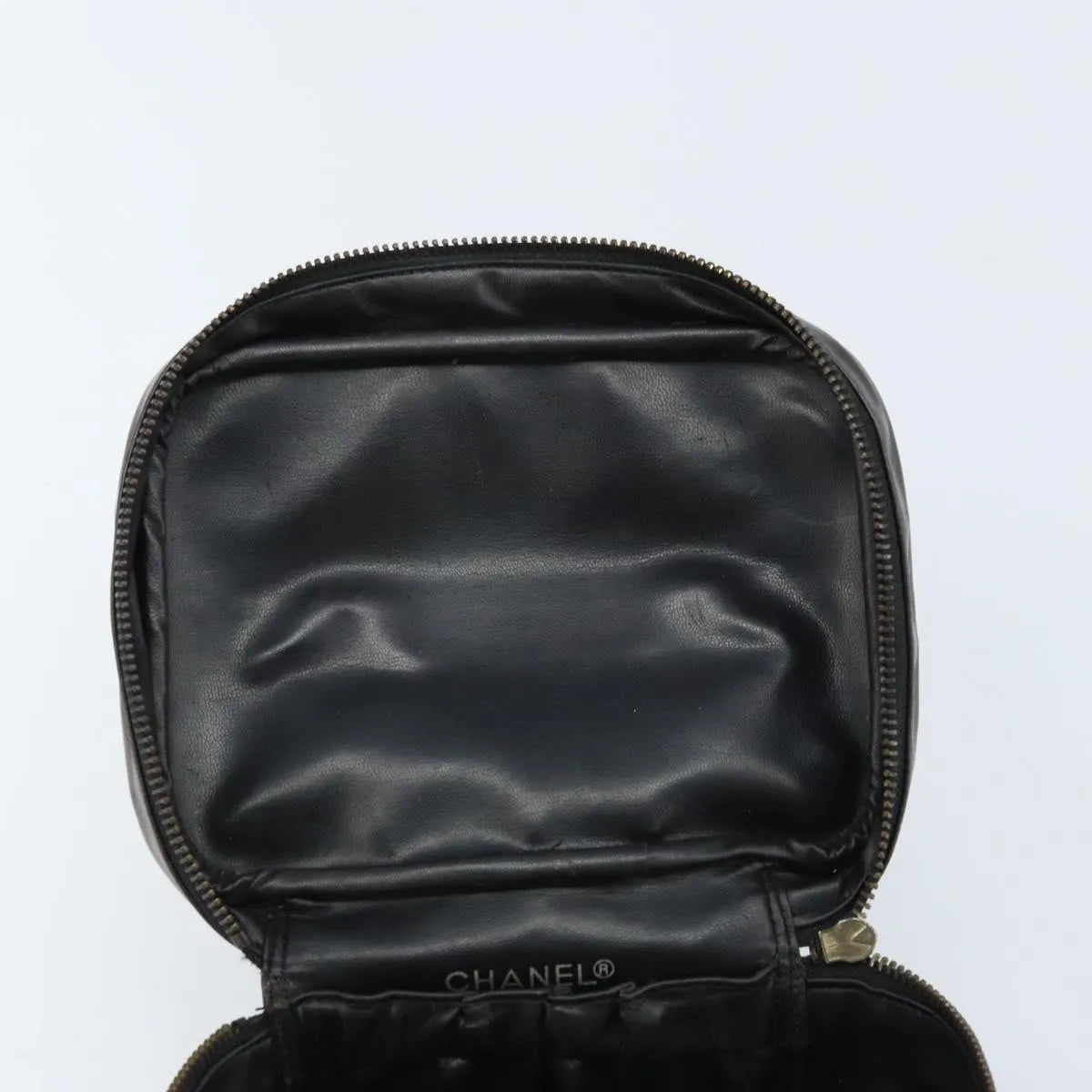 Chanel Vintage Cosmetic Case Lambskin, Black, Leather, Clutch