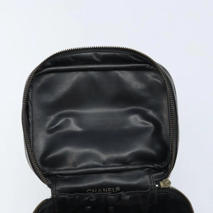 Chanel Vintage Cosmetic Case Lambskin, Black, Leather, Clutch
