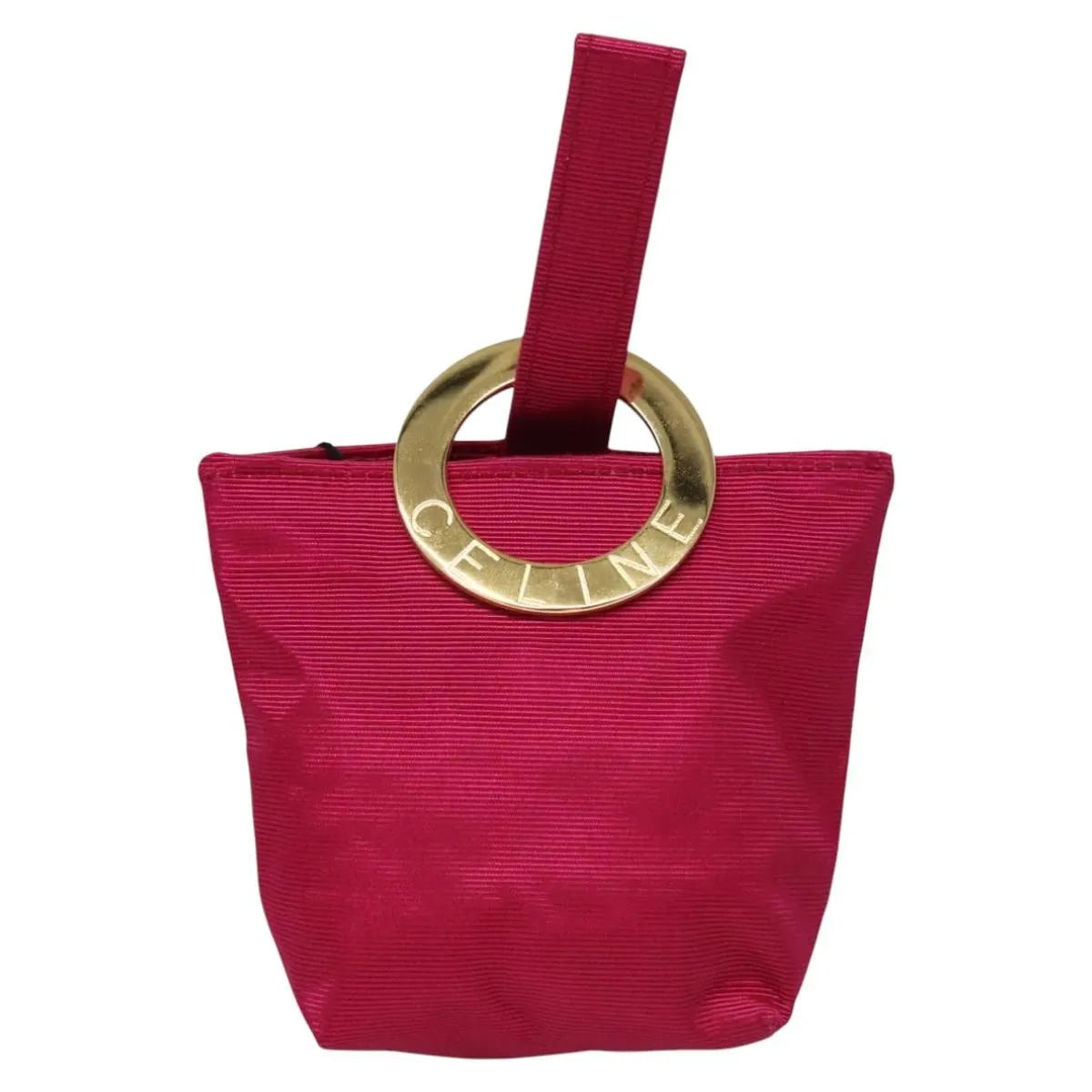 Celine Circle Logo Nylon, Pink, Nylon, Clutch