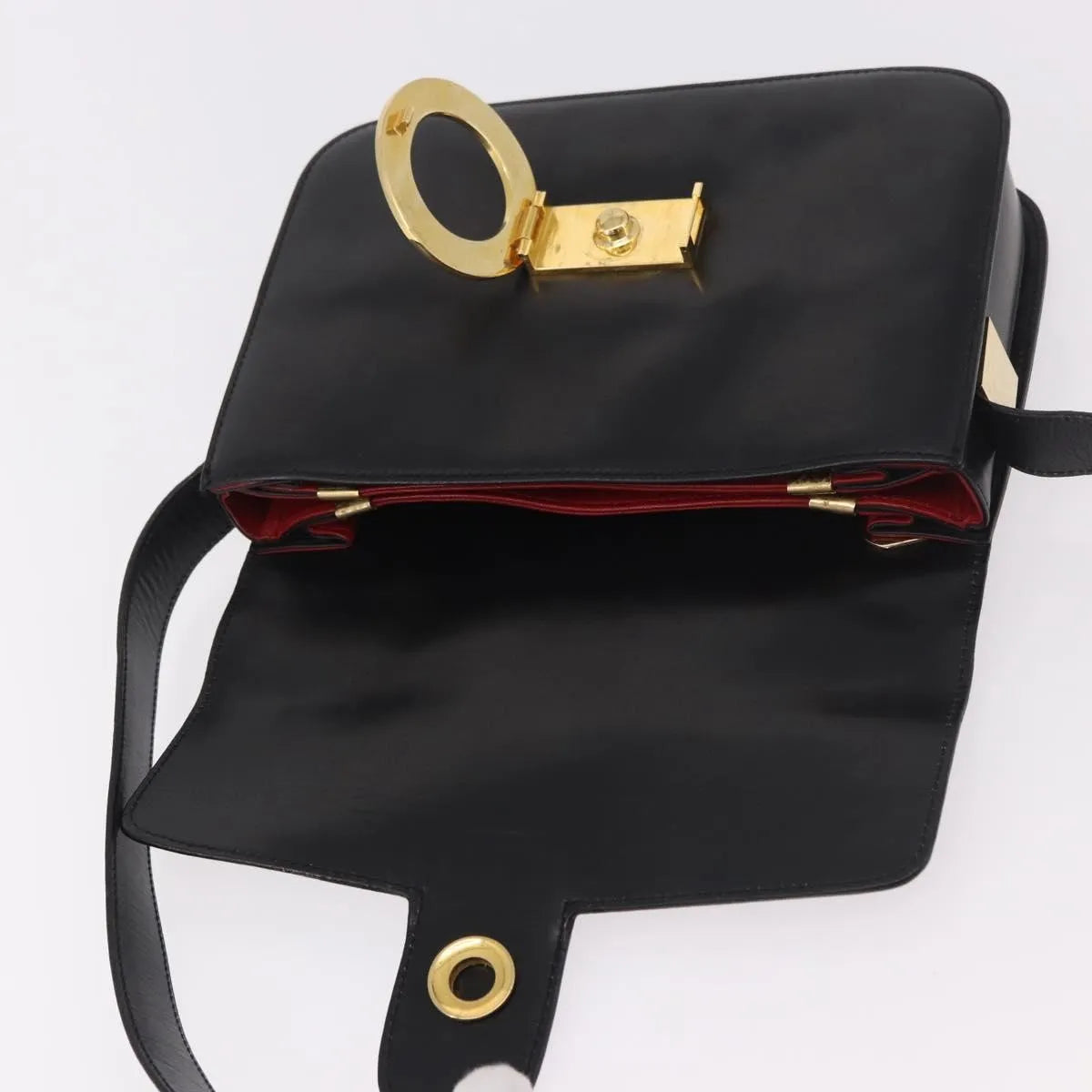 Celine Vintage Circle Logo Leather, Black, Leather, Shoulder Bag