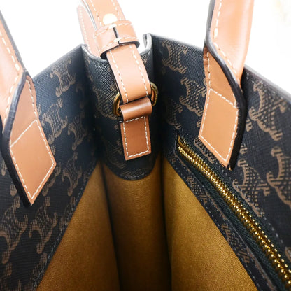 Celine Vertical Cabas Tote Triomphe Coated Canvas, Brown, Canvas, Tote Bag