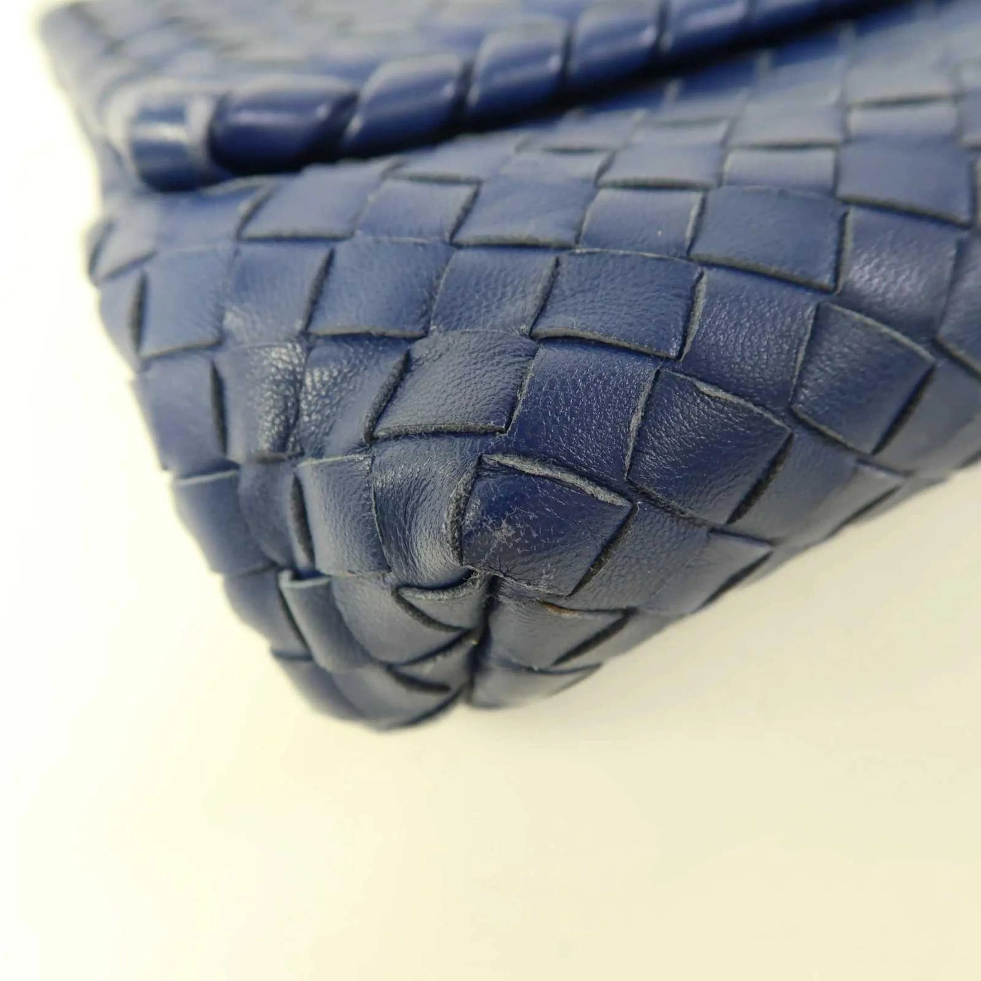 Bottega Veneta Olimpia Intrecciato Microstuds Lambskin, Blue, Leather, Handbag