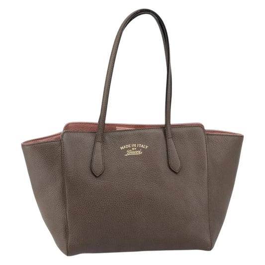 Gucci Swing Tote Leather, Gray, Leather, Tote Bag