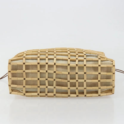 Salvatore Ferragamo Wood Mesh Drawstring canvas, Beige, Canvas, Handbag