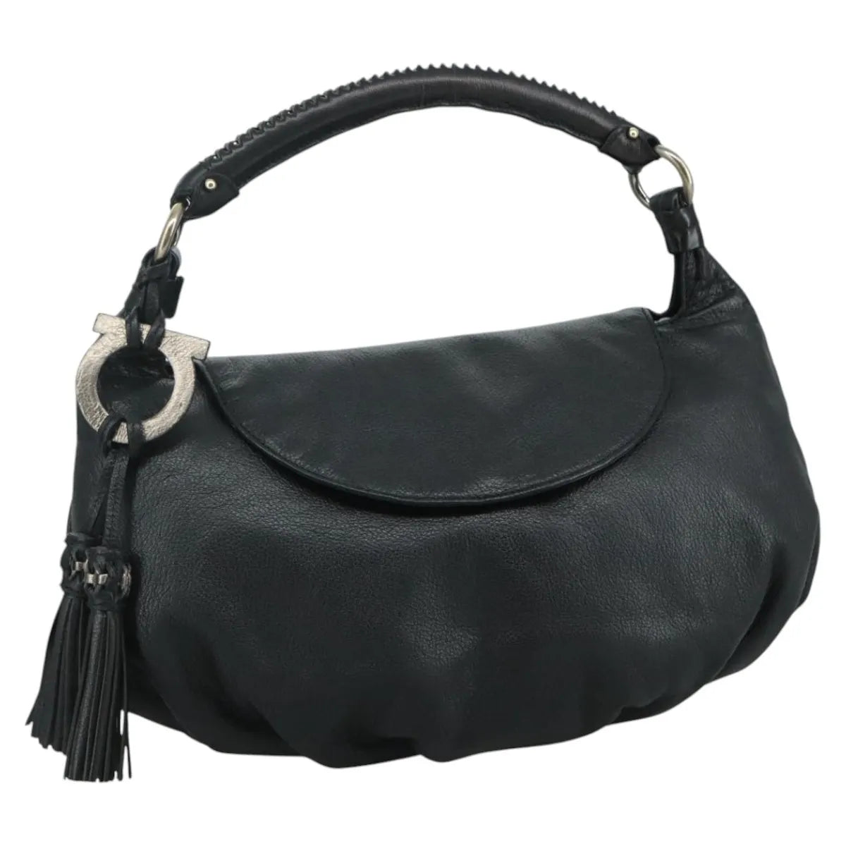 Salvatore Ferragamo Gancini Leather, Black, Leather, Handbag