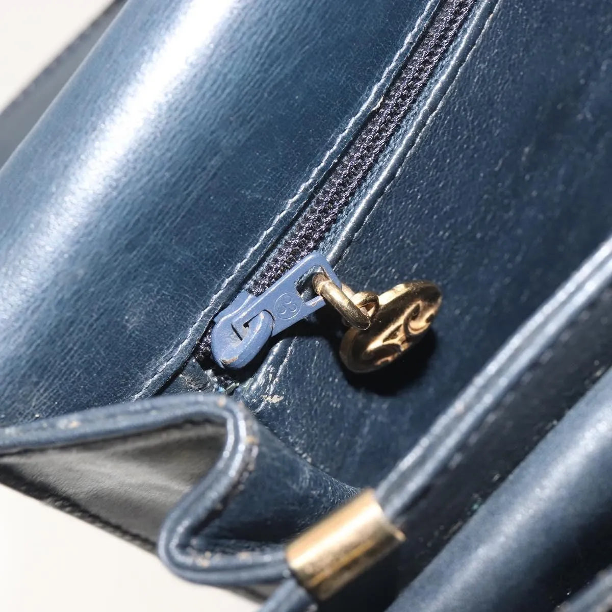 Celine Vintage Horse Carriage C Macadam Canvas and Leather, Navy, Canvas, Shoulder Bag