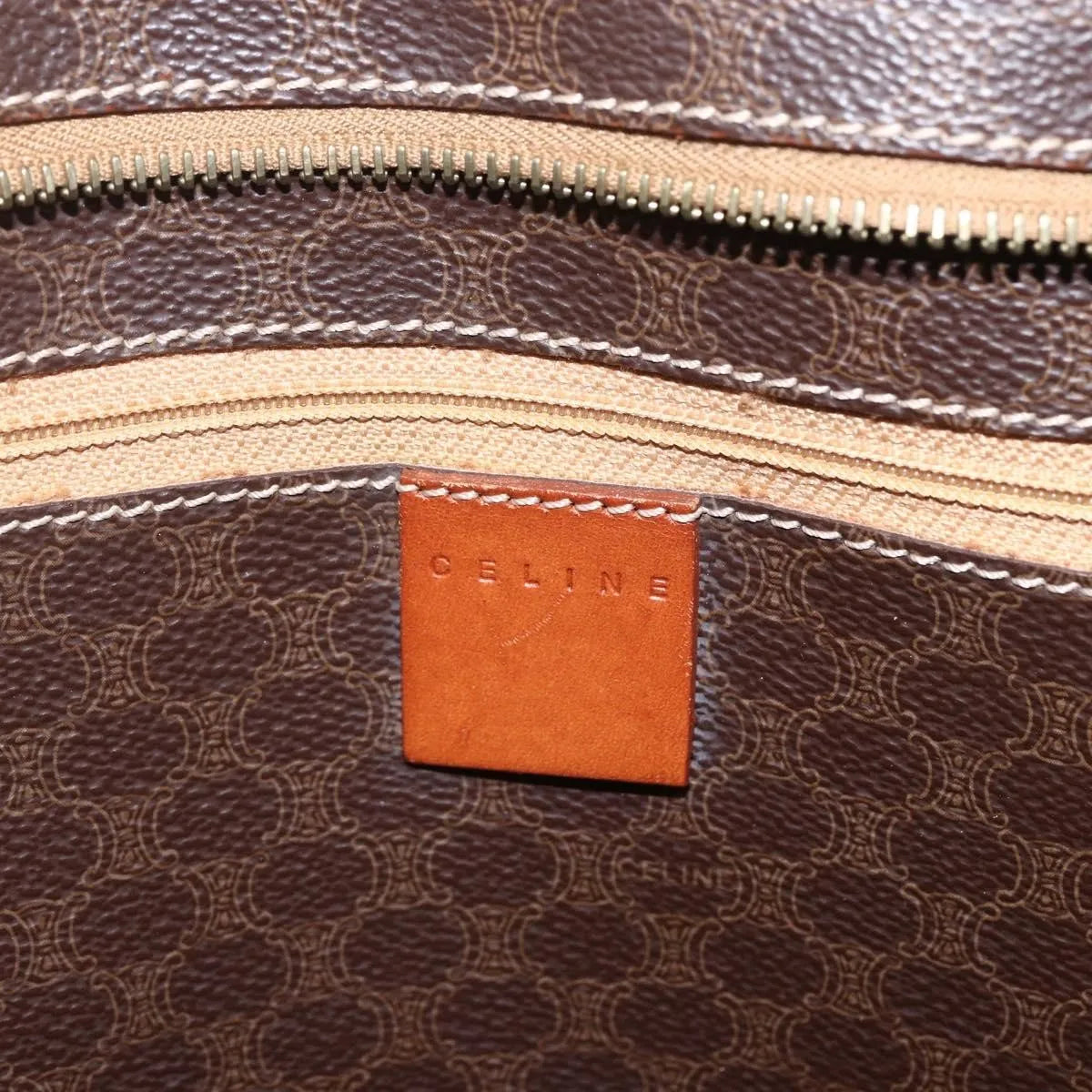 Celine Vintage Macadam Shopper Tote Canvas and Leather, Brown, Canvas, Tote Bag
