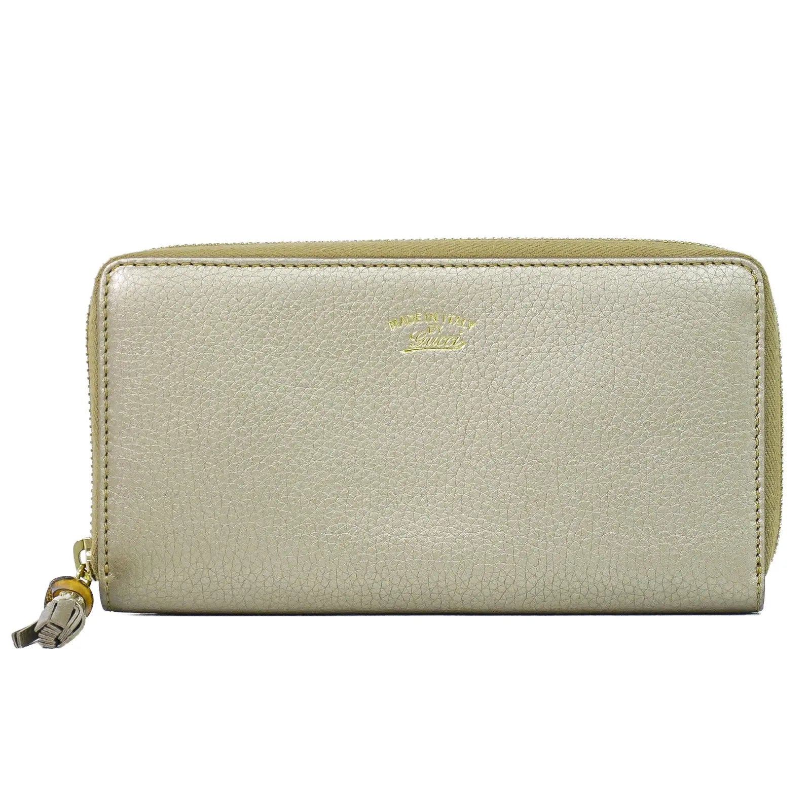 Gucci Bamboo Tassel Zip Leather, Gold, Leather, Wallet