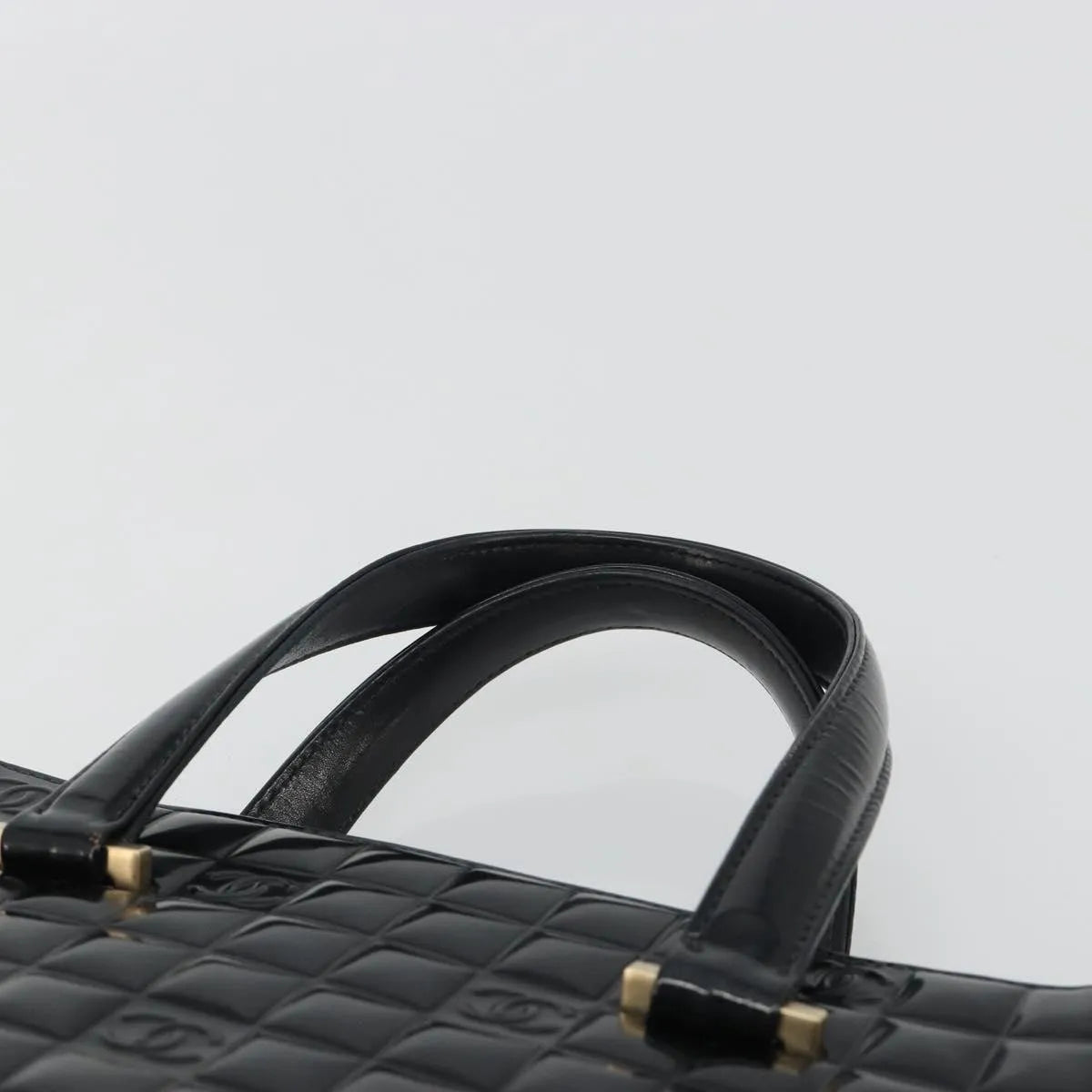 Chanel Chocolate Bar CC Tote Quilted Patent, Black, Patent Leather, Tote Bag