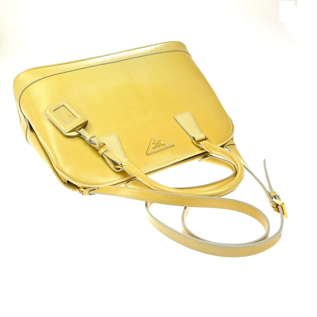 Prada Open Promenade Saffiano Leather, Yellow, Leather, Handbag