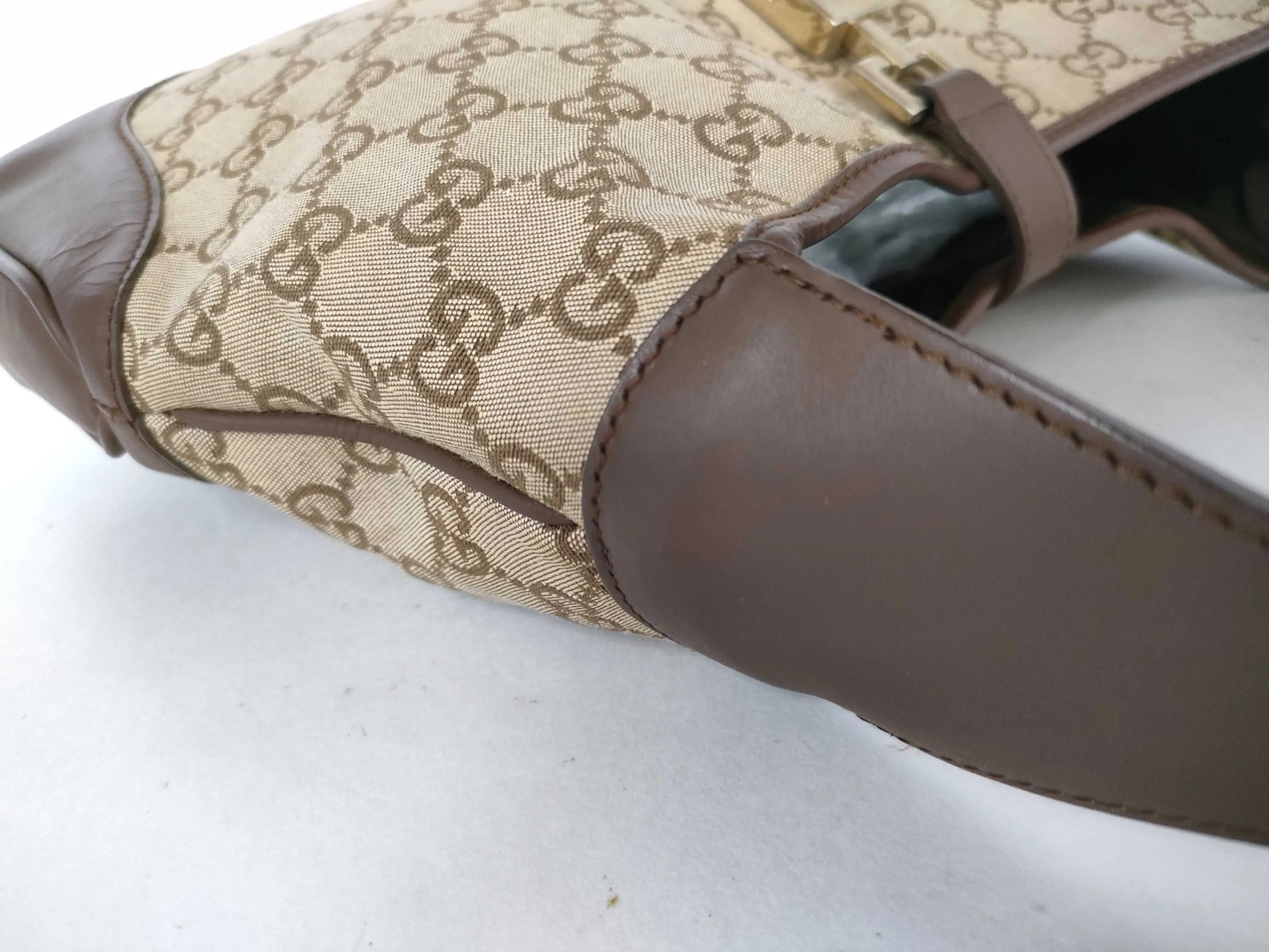 Gucci Jackie O GG Canvas with Leather, Beige, Canvas, Shoulder Bag