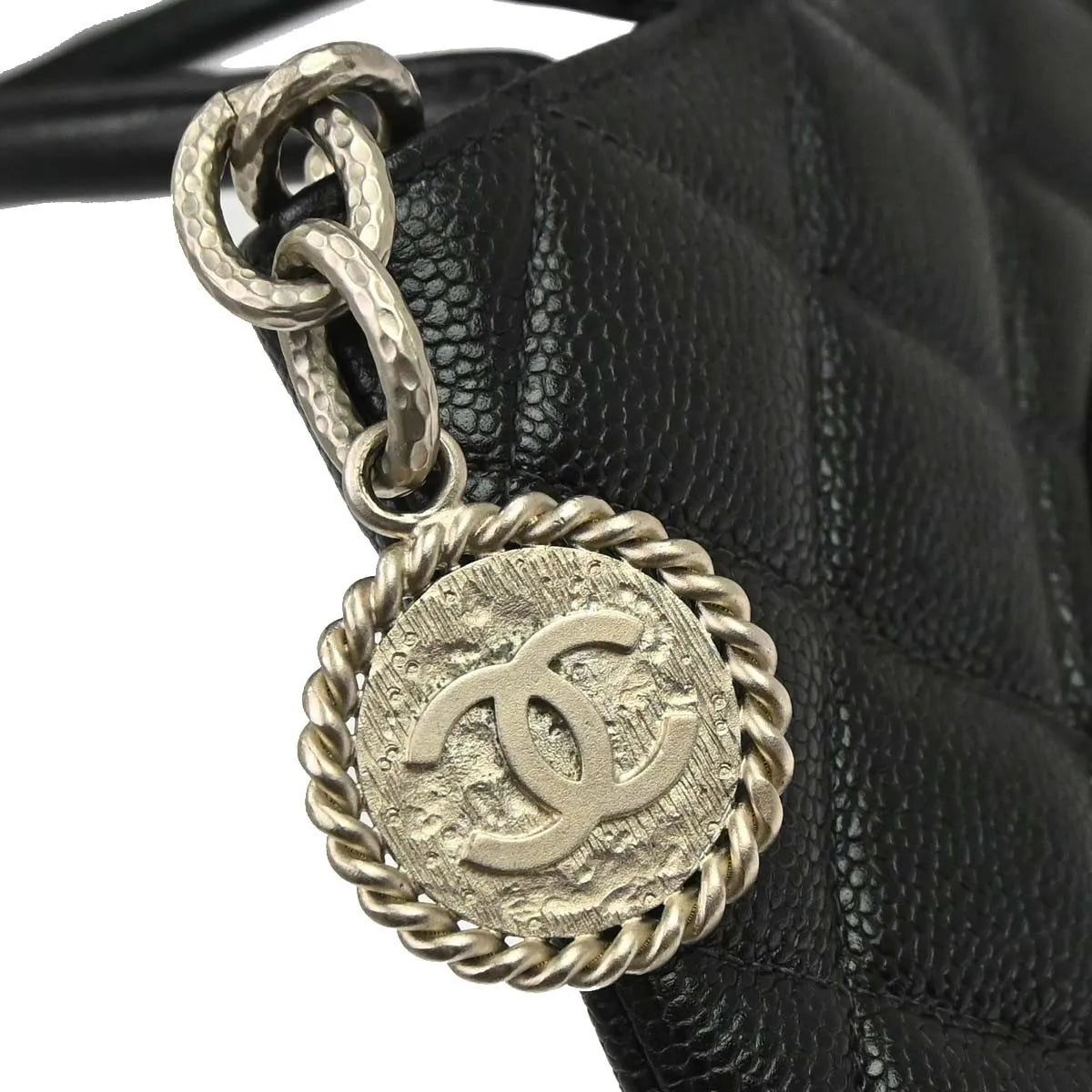 Chanel Medallion Tote Quilted Caviar, Black, Leather, Tote Bag