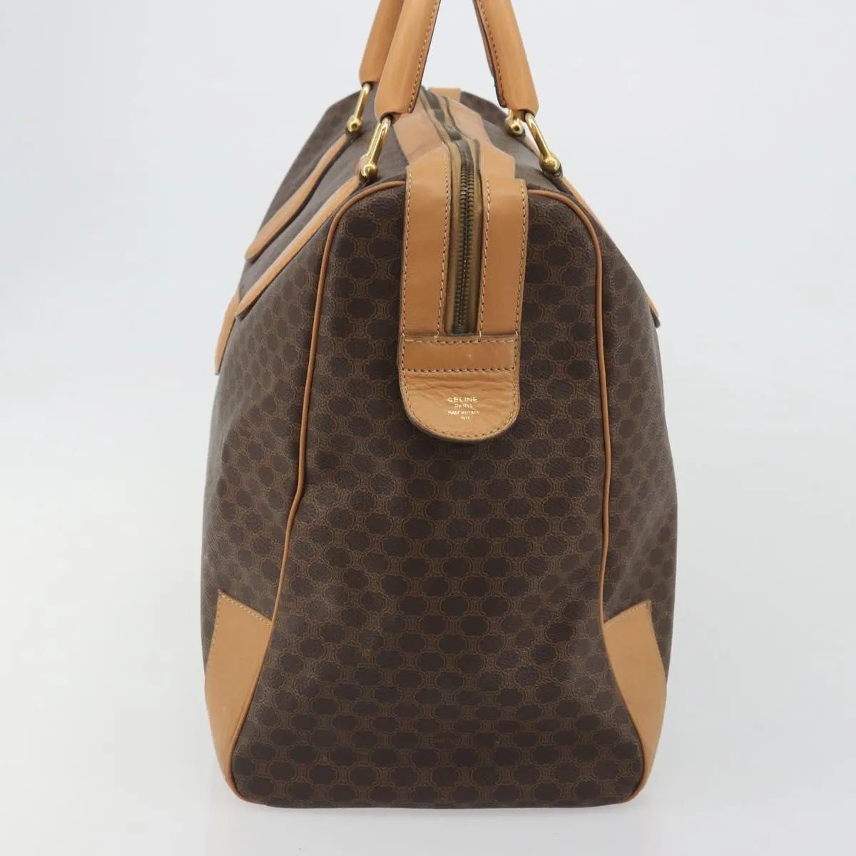 Celine boston Macadam Canvas, Brown, PVC, Travel Bag