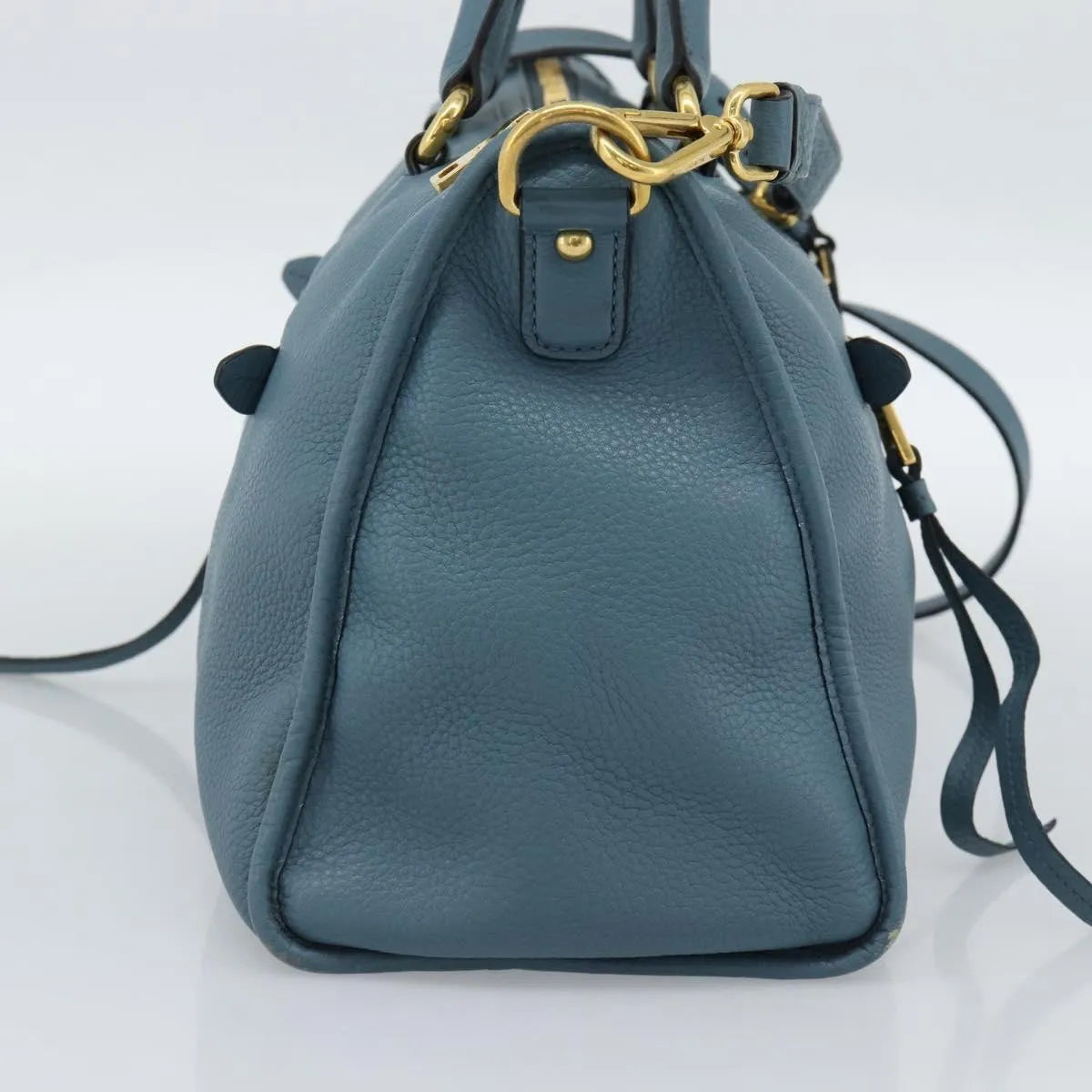 Prada Front Zip Convertible Satchel Vitello Phenix, Blue, Leather, Handbag