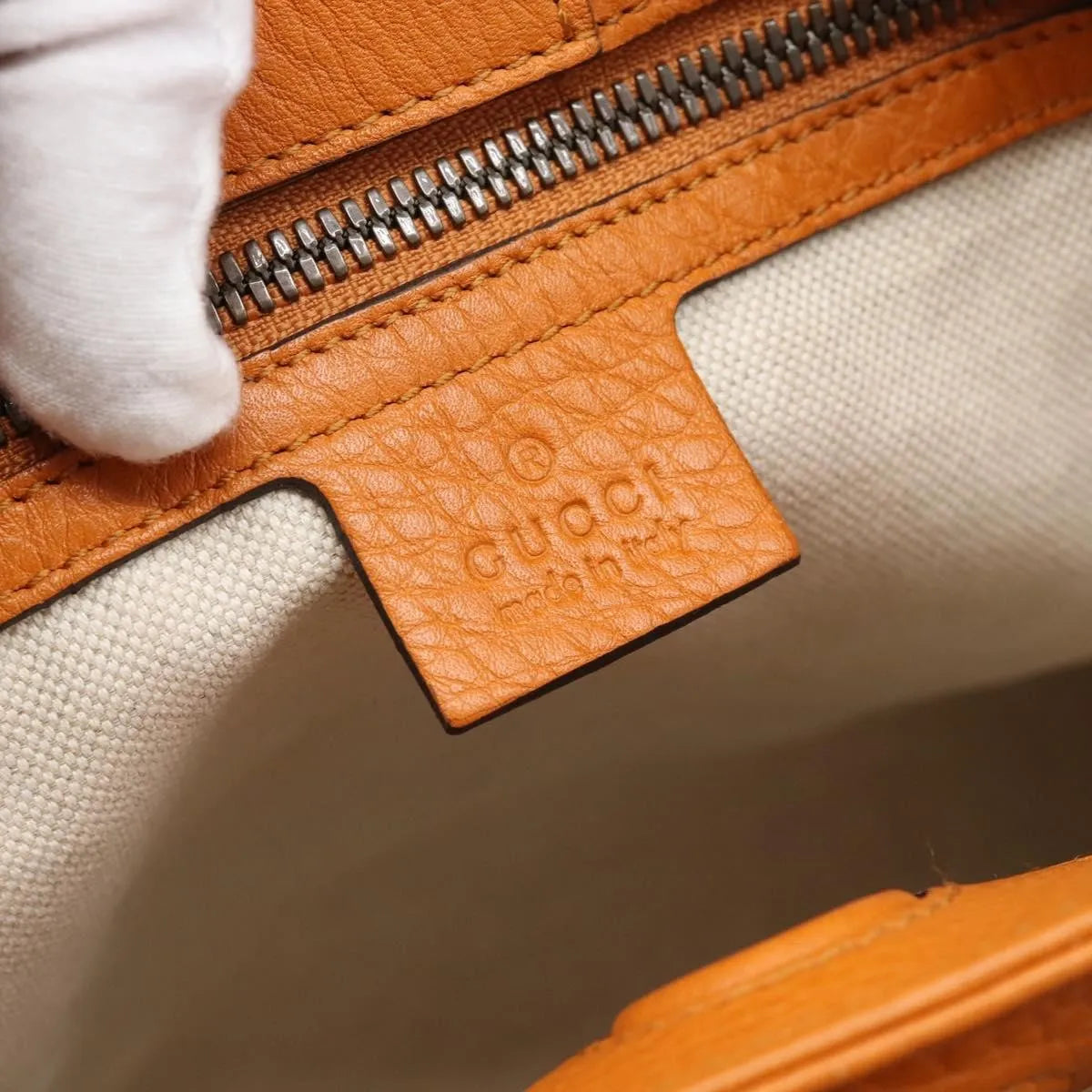 Gucci Bamboo shopper Leather, Orange, Leather, Handbag